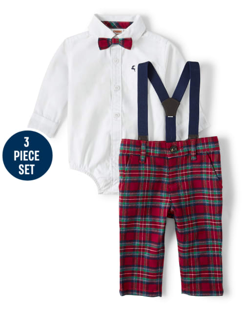 Baby Boys Button Up Bodysuit And Dress Pants Set - Family Celebrations Red