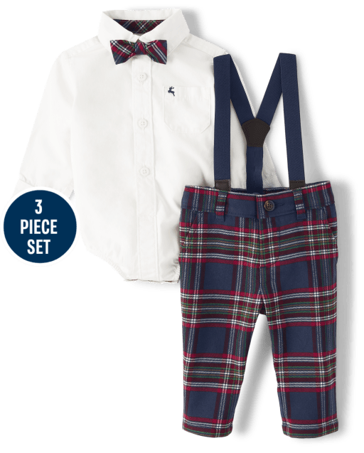 Baby Boys Button Up Bodysuit And Plaid Dress Pants Set - Family Celebrations