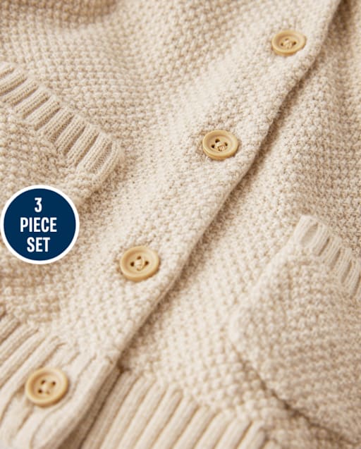 Baby Sweater Cardigan 3-Piece Outfit Set - view 2