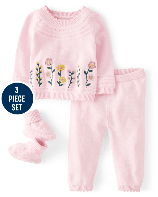 Baby Girls Embroidered Floral Sweater 3-Piece Outfit Set - Homegrown by Gymboree