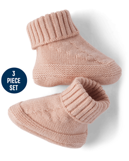 Baby Girls Bear Ribbed Sweater Romper 3-Piece Outfit Set - view 2