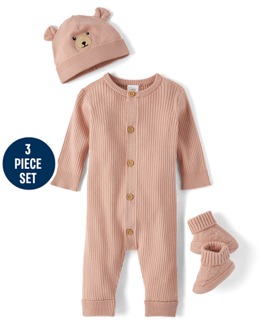 Bebé niña Bear Ribbed Suéteres Romper 3-Piezas Conjunto Set - Homegrown by Gymboree