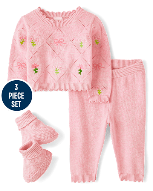 Baby Girls Embroidered Sweater 3-Piece Outfit Set - Homegrown by Gymboree