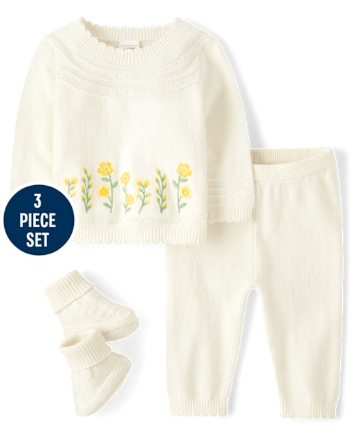 Baby Girls Embroidered Floral Sweater 3-Piece Set - Homegrown by Gymboree