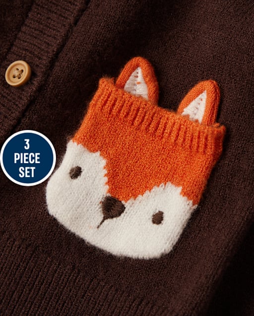 Baby Fox Sweater Cardigan 3-Piece Outfit Set - view 2