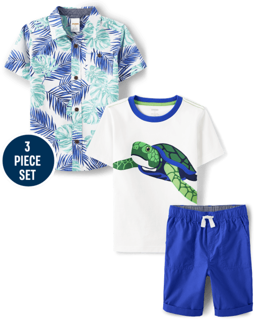 Boys Embroidered Turtle 3-Piece Set - Save the Seas