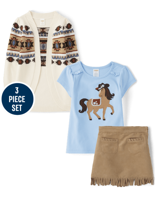 Girls Embroidered Horse 3-Piece Outfit Set - Montana Mountain