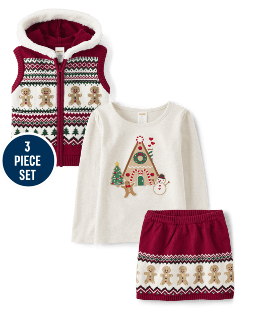 Girls Intarsia Gingerbread Fairisle 3-Piece Outfit Set - Christmas Cabin