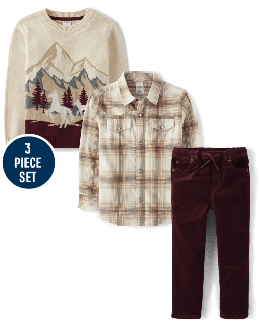 Boys Embroidered Mountain 3-Piece Set - Rustic Ranch