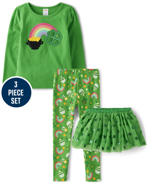 Girls Shamrock 3-Piece Outfit Set - Little Leprechaun