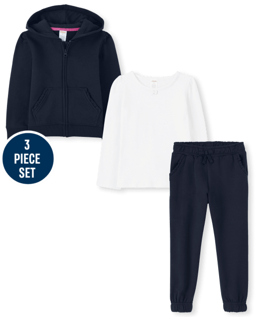 Girls Zip Up Hoodie And Jogger Pants 3-Piece Outfit Set - Uniform