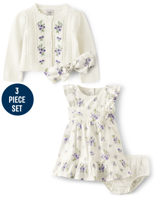 Baby Girls Floral Dress 3-Piece Outfit Set - Homegrown by Gymboree