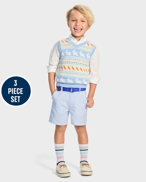 Boys Bunny Fairisle 3-Piece Outfit Set - Garden Party