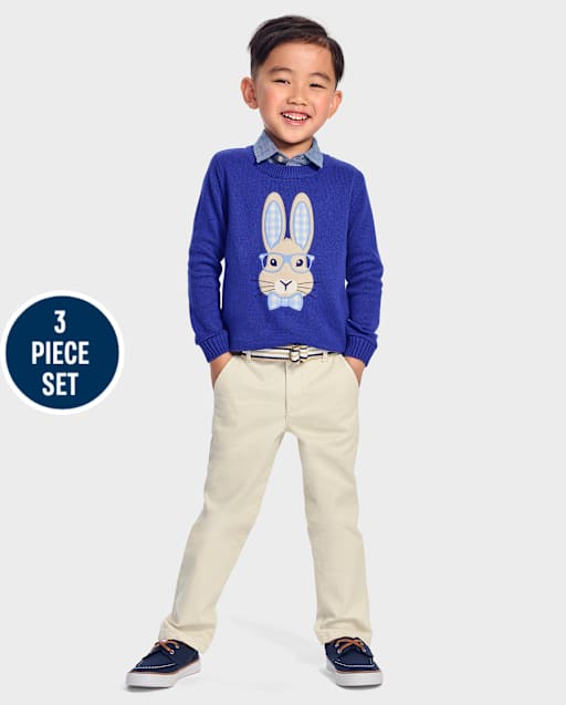 Boys Bunny 3-Piece Outfit Set - Blue Belle