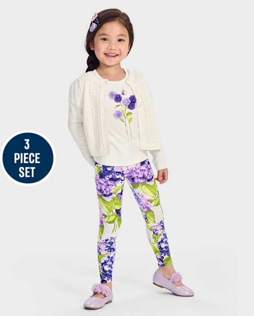 Girls Hydrangea 3-Piece Outfit Set - Lavender Fields