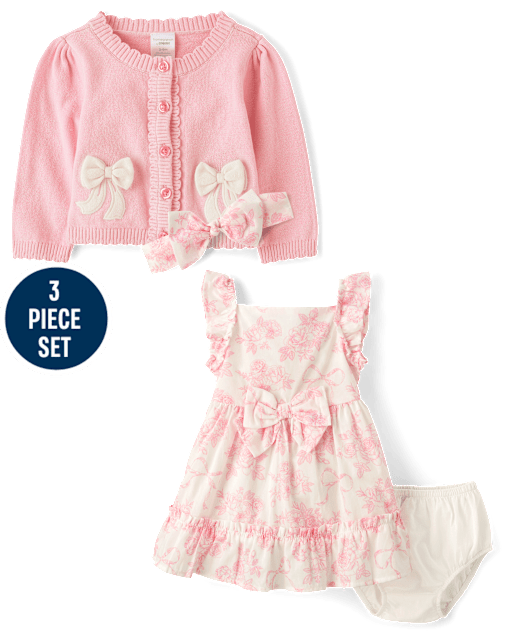 Baby Girls Floral Bow Dress 3-Piece Outfit Set - Homegrown by Gymboree