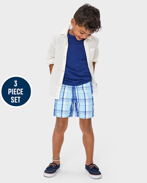 Boys Plaid 3-Piece Outfit Set