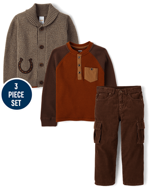 Boys Embroidered Horse 3-Piece Outfit Set - Highland Hills