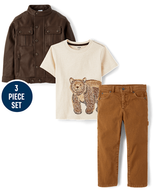 Boys Embroidered Bear 3-Piece Outfit Set - Highland Hills