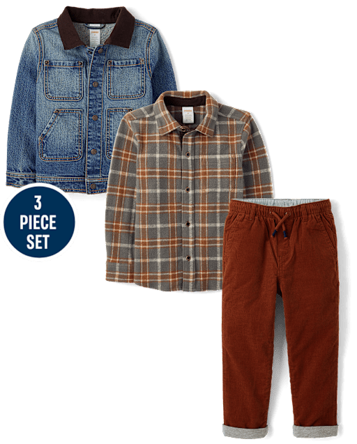 Boys Plaid 3-Piece Outfit Set - Highland Hills