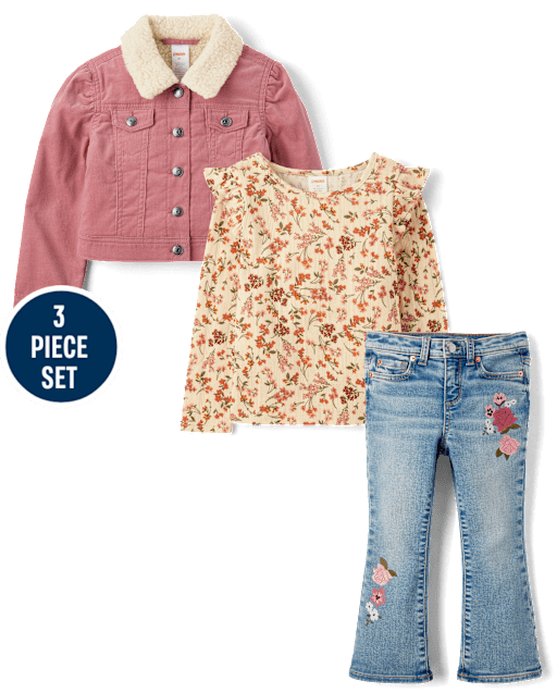 Girls Embroidered Floral 3-Piece Outfit Set - Highland Hills