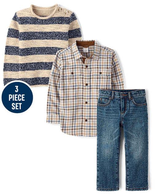 Boys Gingham 3-Piece Outfit Set - First Frost