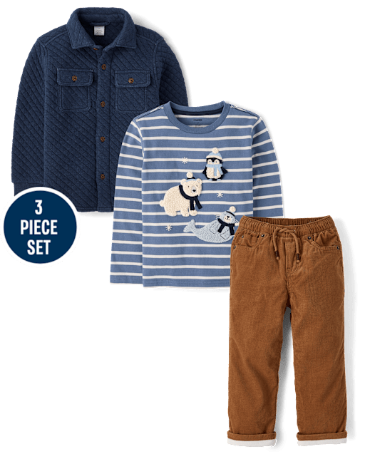 Boys Embroidered Polar Animals 3-Piece Outfit Set - First Frost