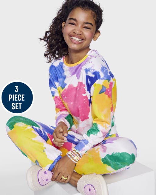 Tween Girls Rainbow Paint Splatter Pajamas