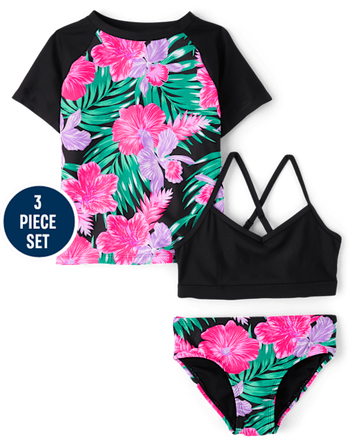 Tween Girls Print Rashguard Swimsuit