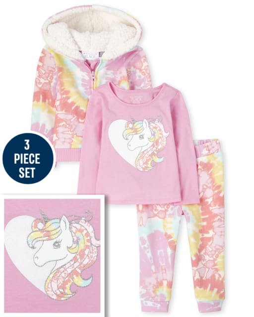 Toddler Girls Unicorn Tie Dye Outfit Set