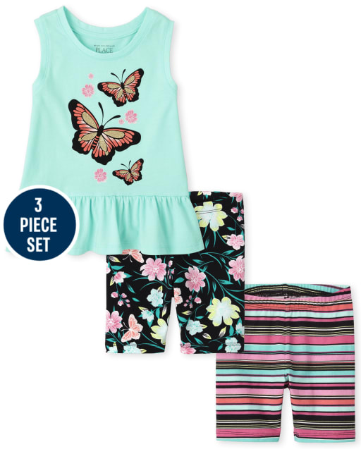 Toddler Girls Butterfly Striped 3-Piece Set