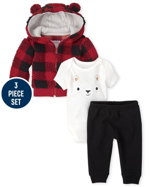 Baby Boys Buffalo Plaid 3-Piece Playwear Set