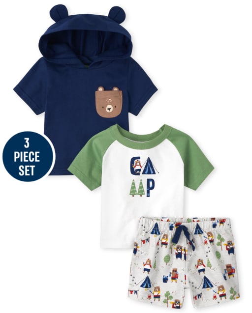 Conjunto de ropa de juego de 3 piezas con osito para bebé niño