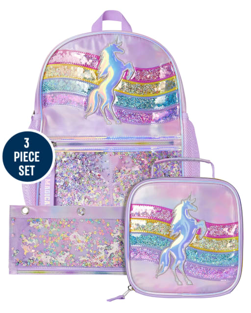 Girls Shakey Unicorn Backpack, Lunchbox And Pencil Case Set