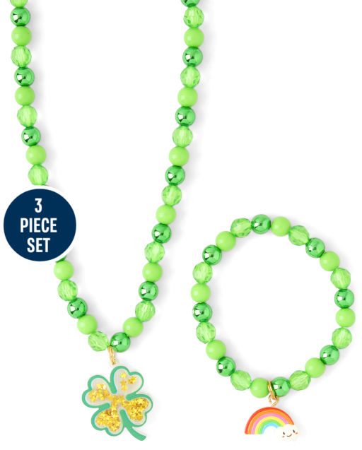 Girls St. Patrick's Day Beaded Necklace And Bracelet 2-Piece Set