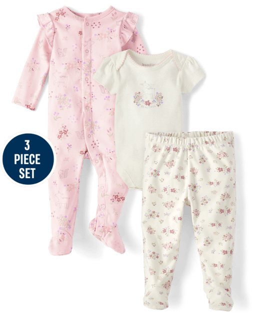 Baby Girls Floral Deer Take Me Home 3-Piece Set