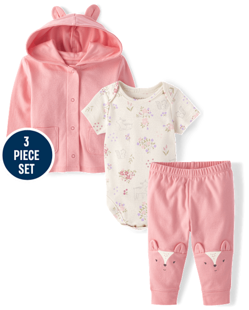 Baby Girls Floral Deer 3-Piece Outfit Set