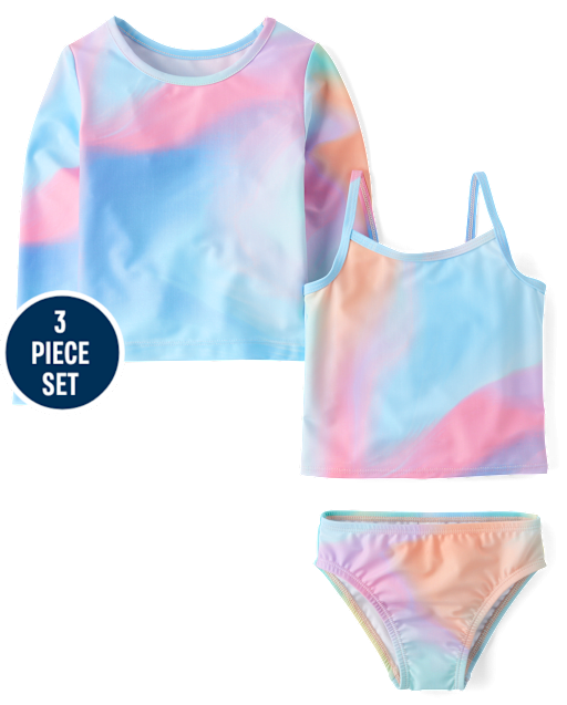 Toddler Girls Rainbow Marble 3-Piece Swimsuit