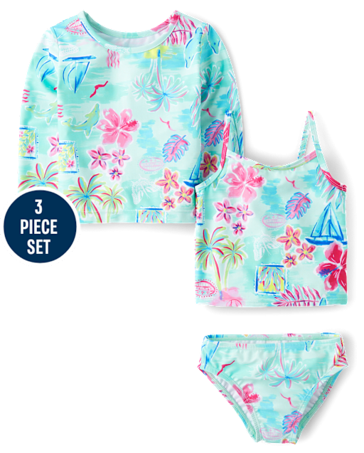 Toddler Girls Tropical 3-Piece Swimsuit