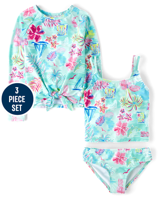 Girls Tropical 3-Piece Swimsuit