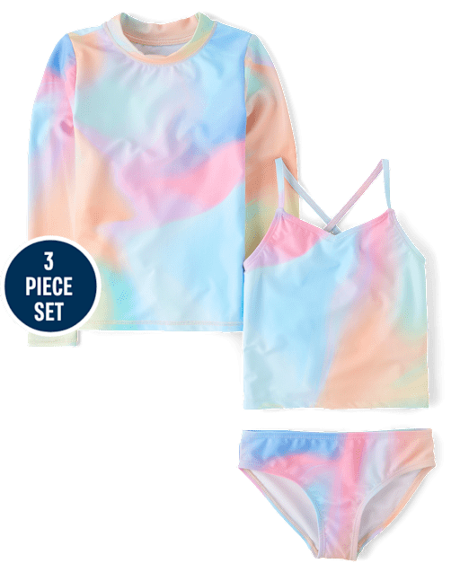 Girls Rainbow Marble 3-Piece Swimsuit