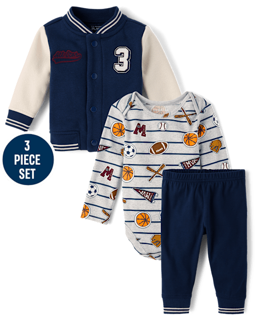 Baby Boys Embroidered Varsity 3-Piece Playwear Set