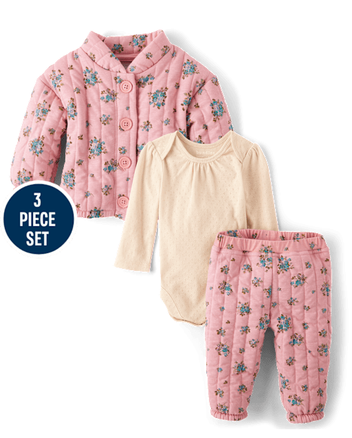 Ensemble de vêtements de jeu 3 pièces à fleurs pour bébé fille