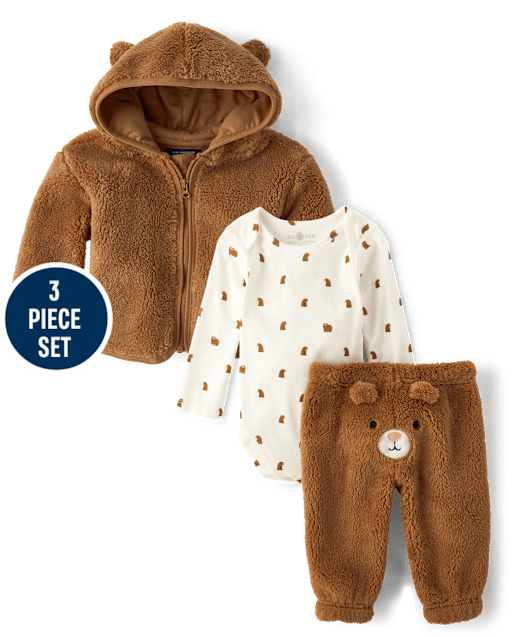 Baby Boys Embroidered Bear 3-Piece Playwear Set