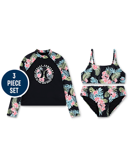 Girls Hurley Tropical 3-Piece Swimsuit