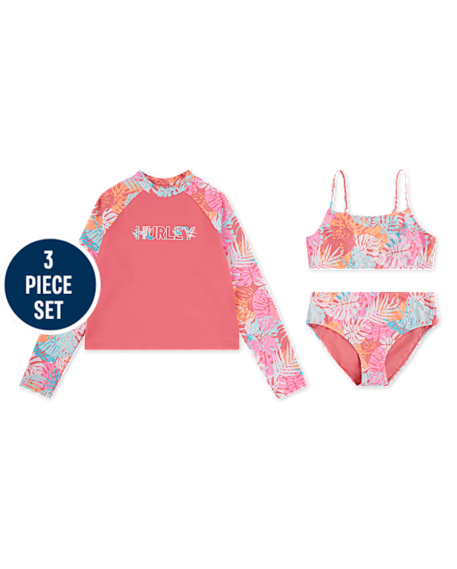 Girls Hurley Tropical 3-Piece Swimsuit