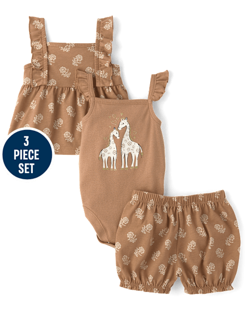 Ensemble de vêtements de jeu 3 pièces pour bébé fille, motif girafe à paillettes