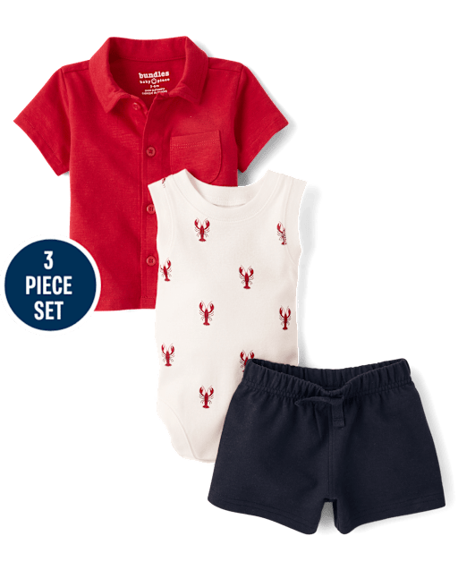 Ensemble 3 pièces pour bébé garçon motif homard