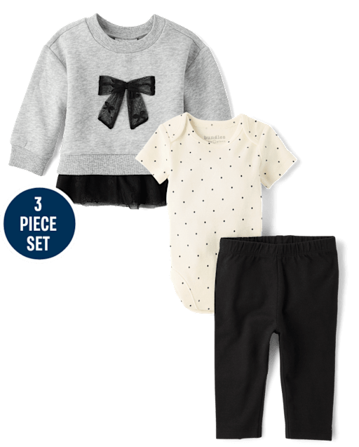 Baby Girls Lace Bow 3-Piece Playwear Set