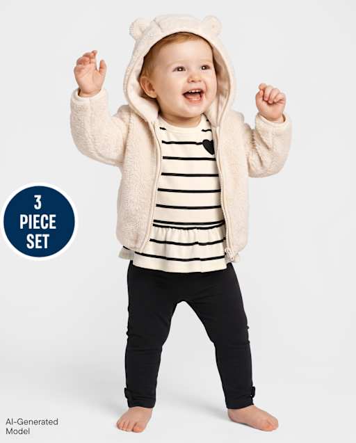 Baby Girls Striped Heart 3-Piece Outfit Set